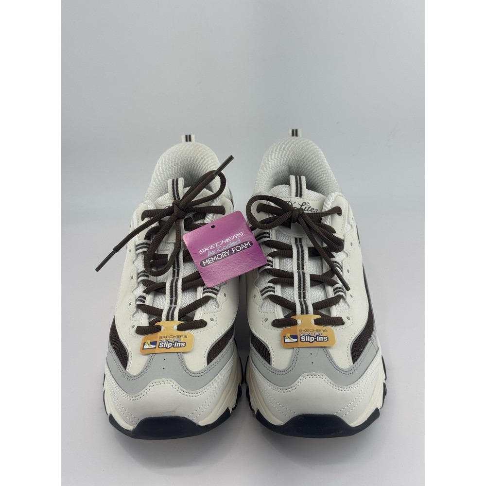 Skechers D'Lites Smooth Nostalgia Off-White/Brown Women's Sneakers Size 11 - Picture 2 of 8